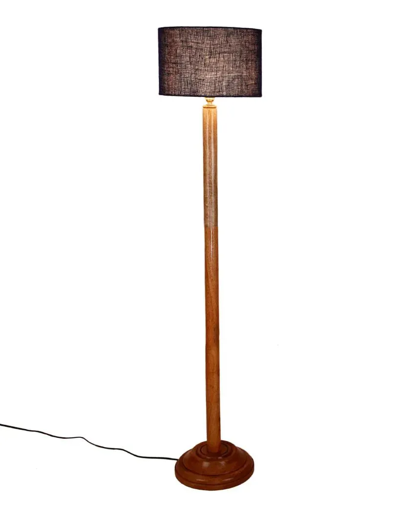 Abstract Jute Drum Shade Floor Lamp with Wooden Base | 12 x 59 Inches