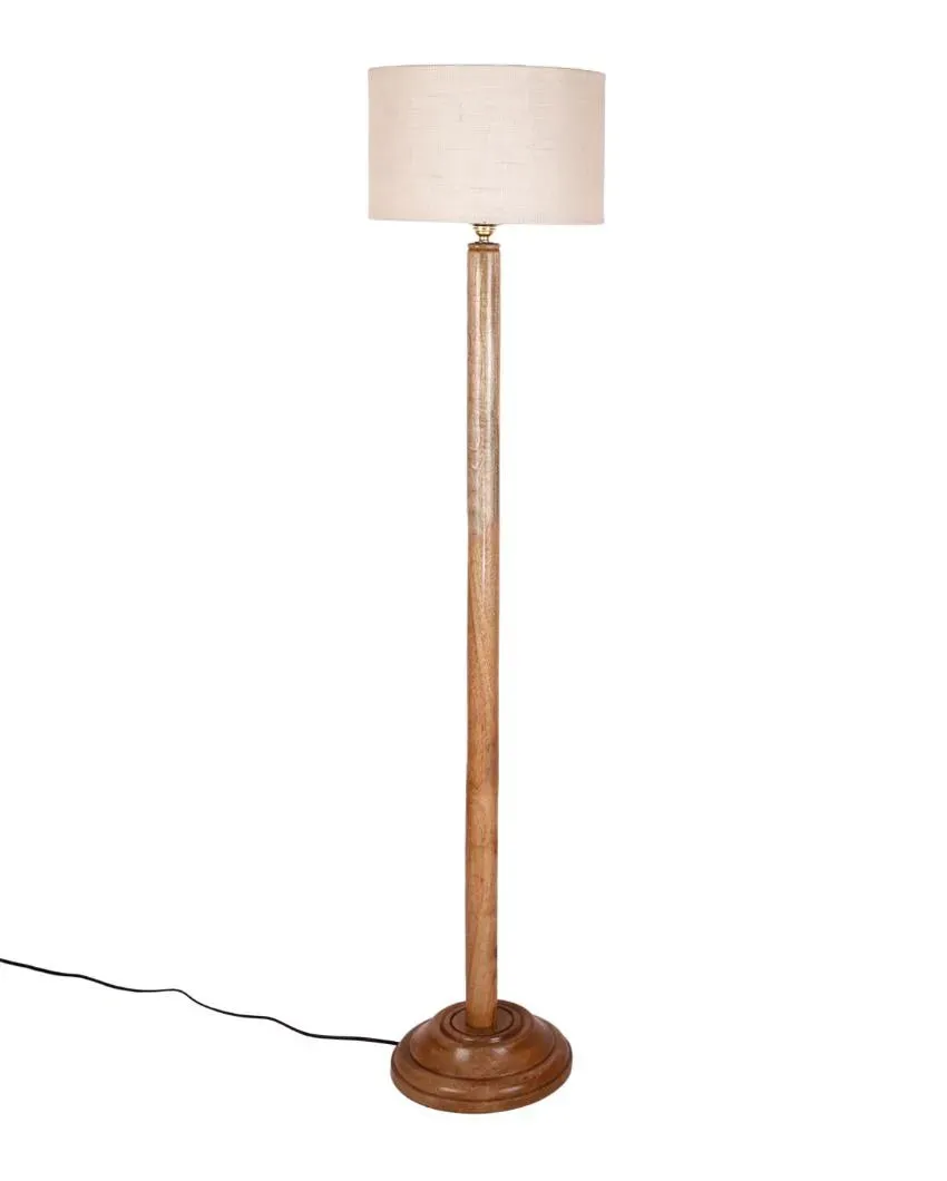 Abstract Jute Drum Shade Floor Lamp with Wooden Base | 12 x 59 Inches