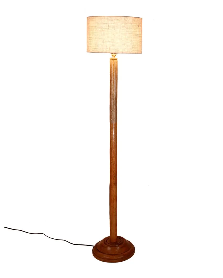 Abstract Jute Drum Shade Floor Lamp with Wooden Base | 12 x 59 Inches