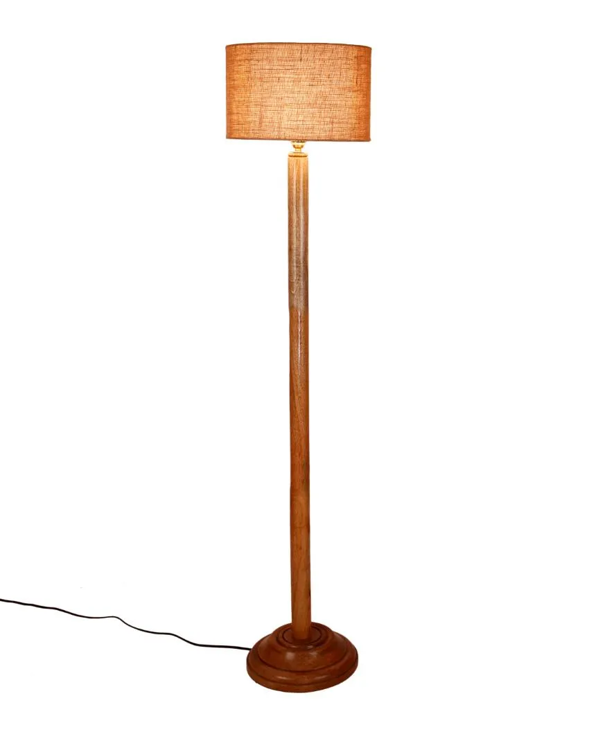 Abstract Jute Drum Shade Floor Lamp with Wooden Base | 12 x 59 Inches