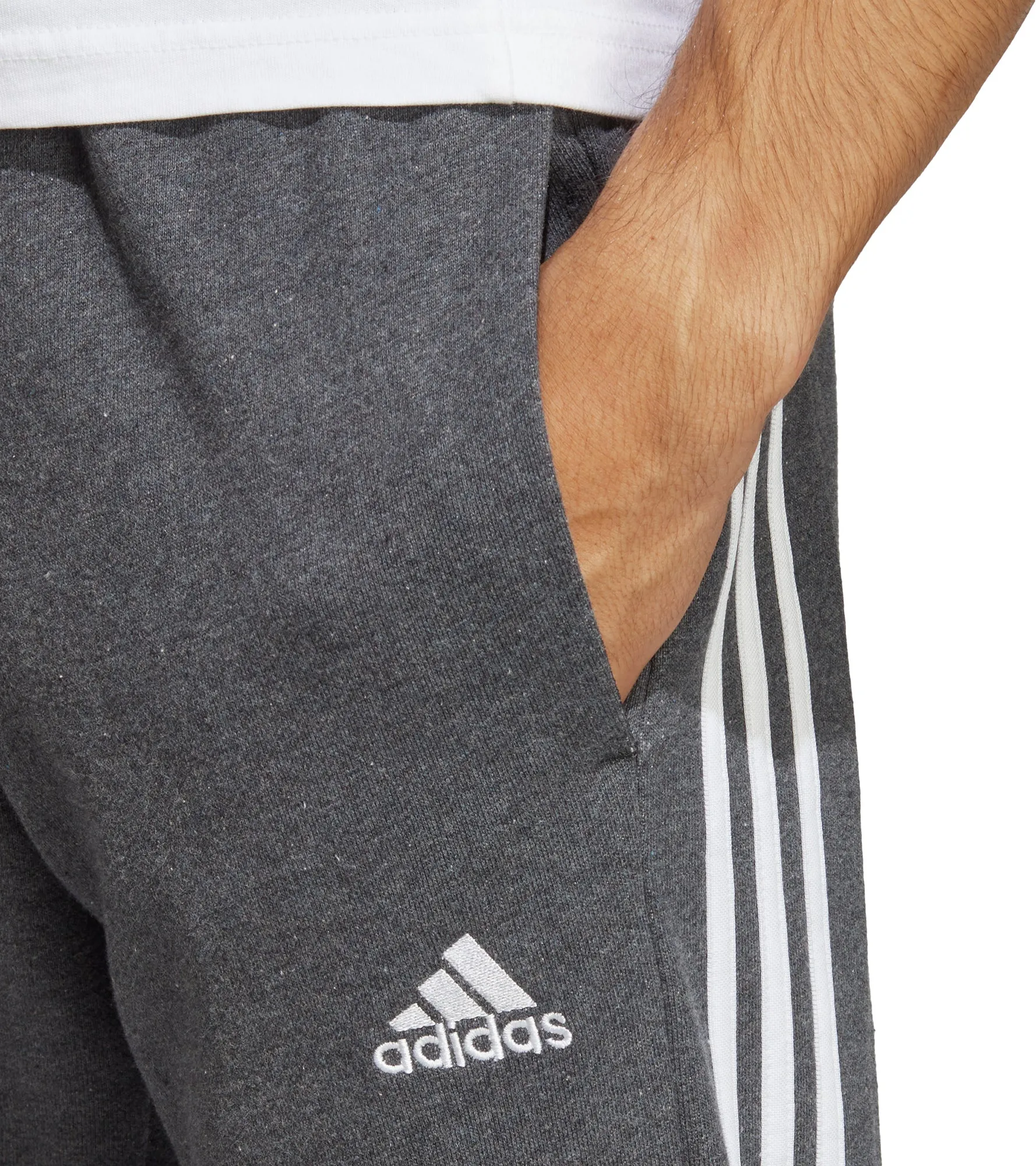 adidas Essentials Tapered Cuff 3 Stripes Mens Joggers - Grey