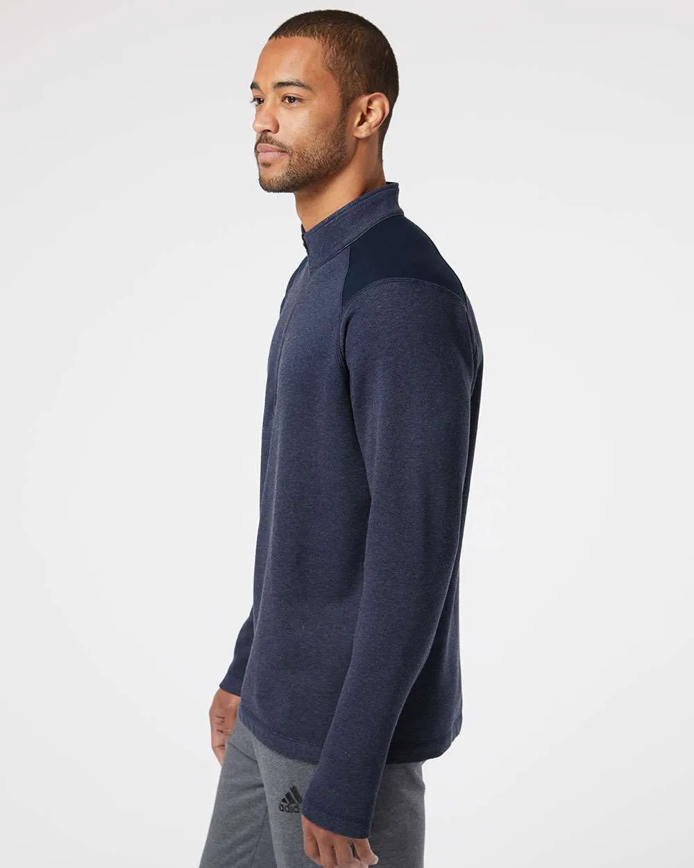 Adidas Heathered Quarter Zip Pullover with Colorblocked Shoulders