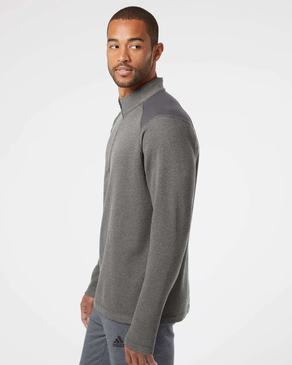 Adidas Heathered Quarter Zip Pullover with Colorblocked Shoulders