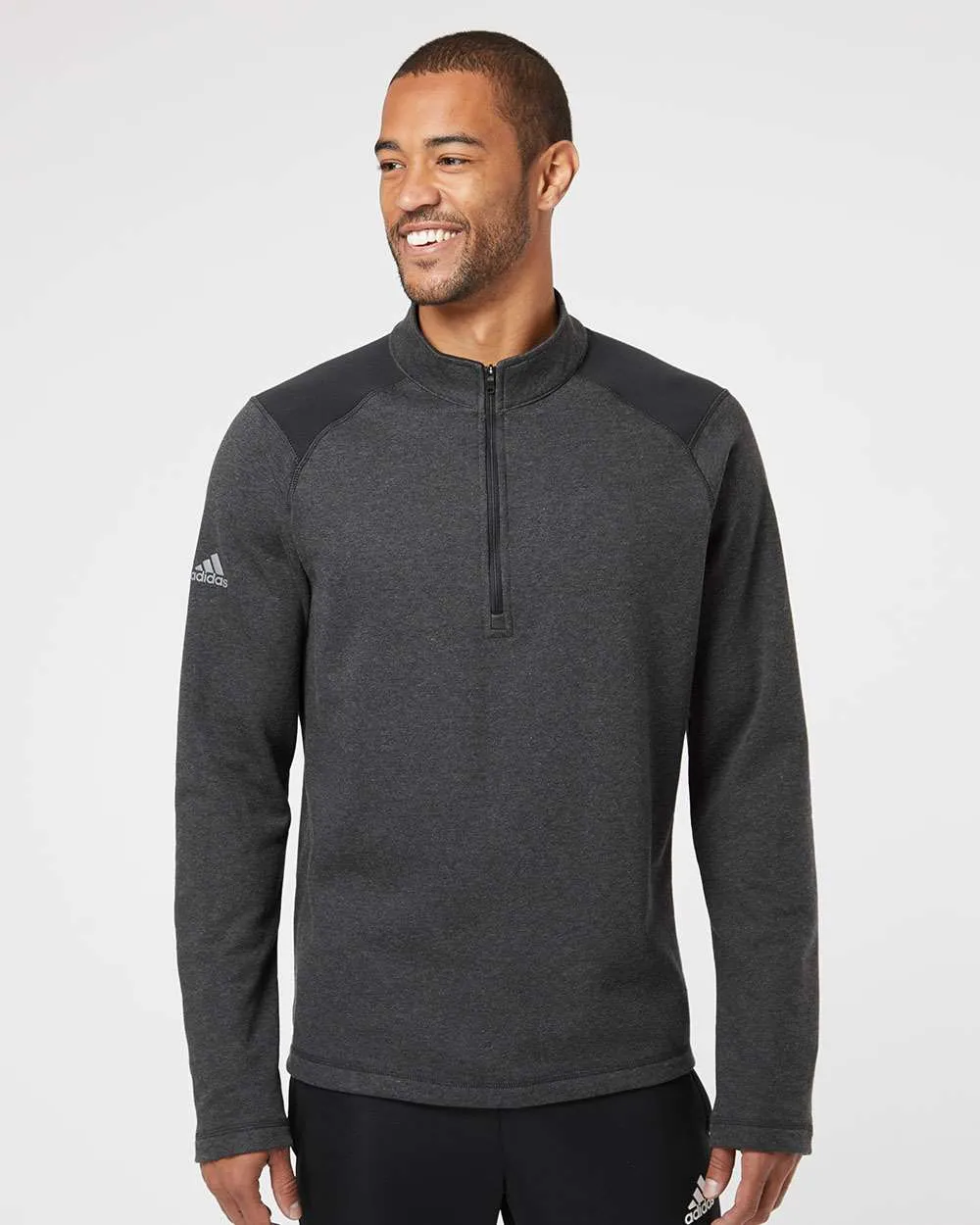 Adidas Heathered Quarter Zip Pullover with Colorblocked Shoulders