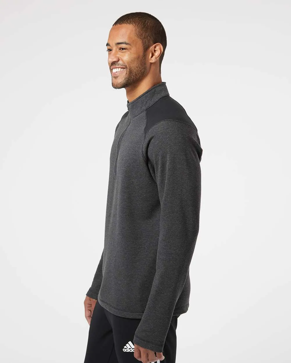 Adidas Heathered Quarter Zip Pullover with Colorblocked Shoulders