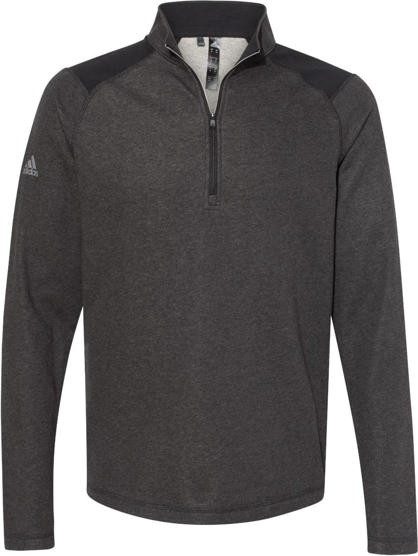 Adidas Heathered Quarter Zip Pullover with Colorblocked Shoulders