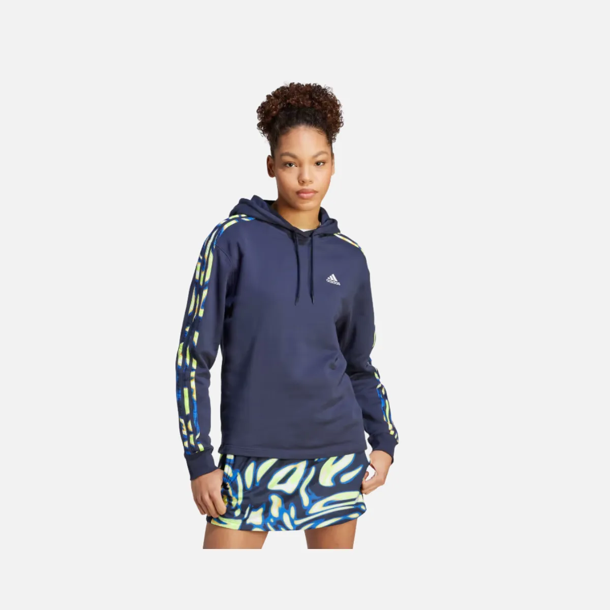 Adidas Vibrant Print 3 stripes Women's Hoodie -Legend Ink / Multicolor