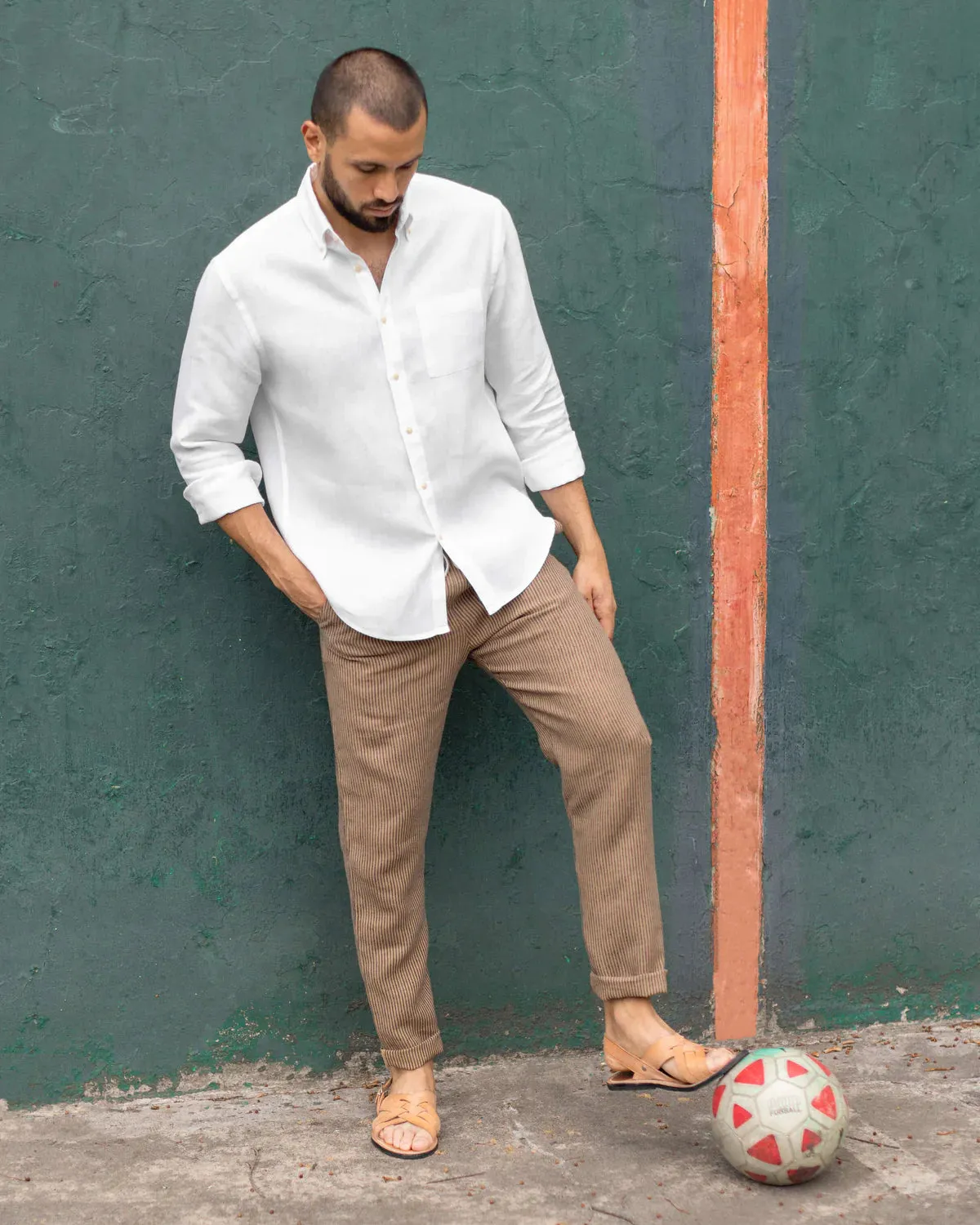 Alex Crane Chai Overdye Lines Bo Linen Pant