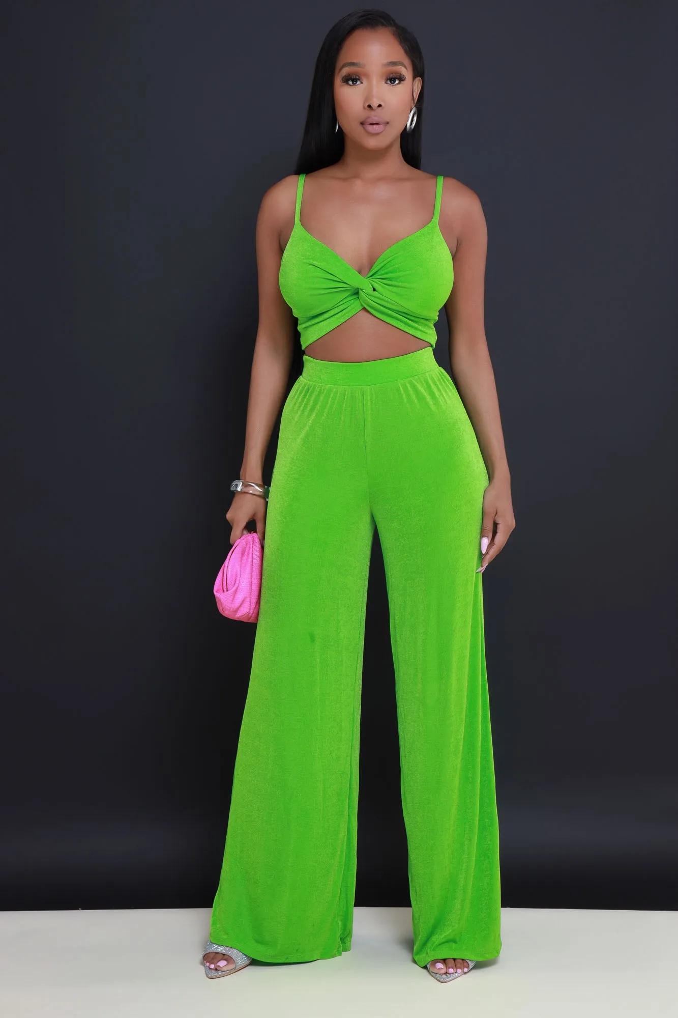 All My Life Sleeveless Cropped Pants Set - Green