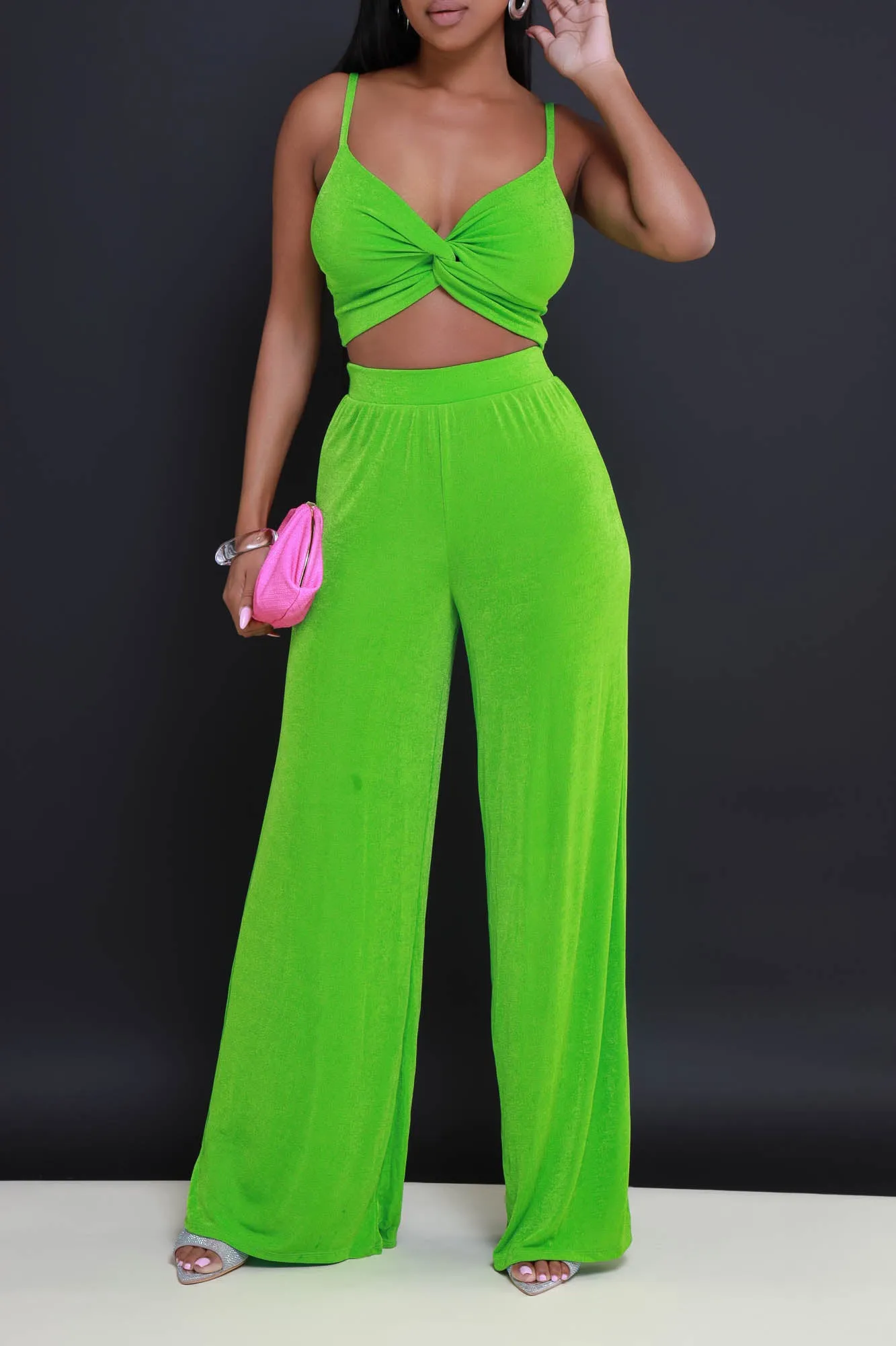 All My Life Sleeveless Cropped Pants Set - Green