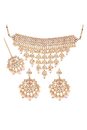 Alloy Necklace Set with Maang Tikka in White