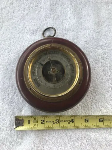 Antique Wood & Brass French Spring Mechanism Lufft Barometer Rare