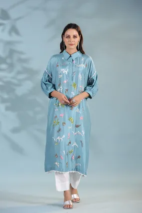 Aqua Blue Morish Silk Kurta with Pants