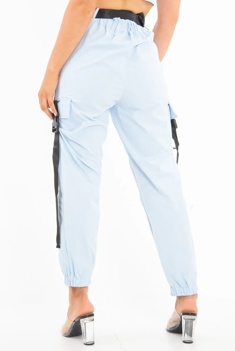 Baby Blue Utility Buckle Bralet And Trouser Set - Aaira