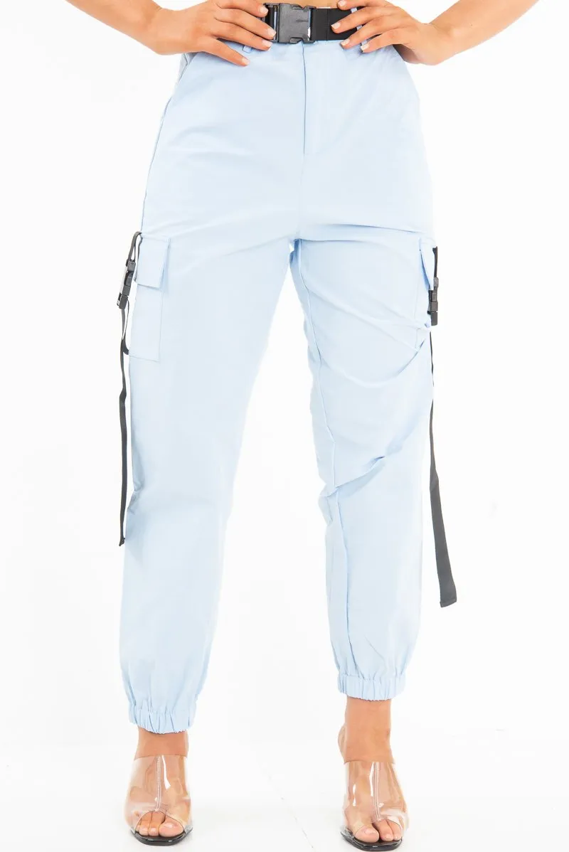 Baby Blue Utility Buckle Bralet And Trouser Set - Aaira