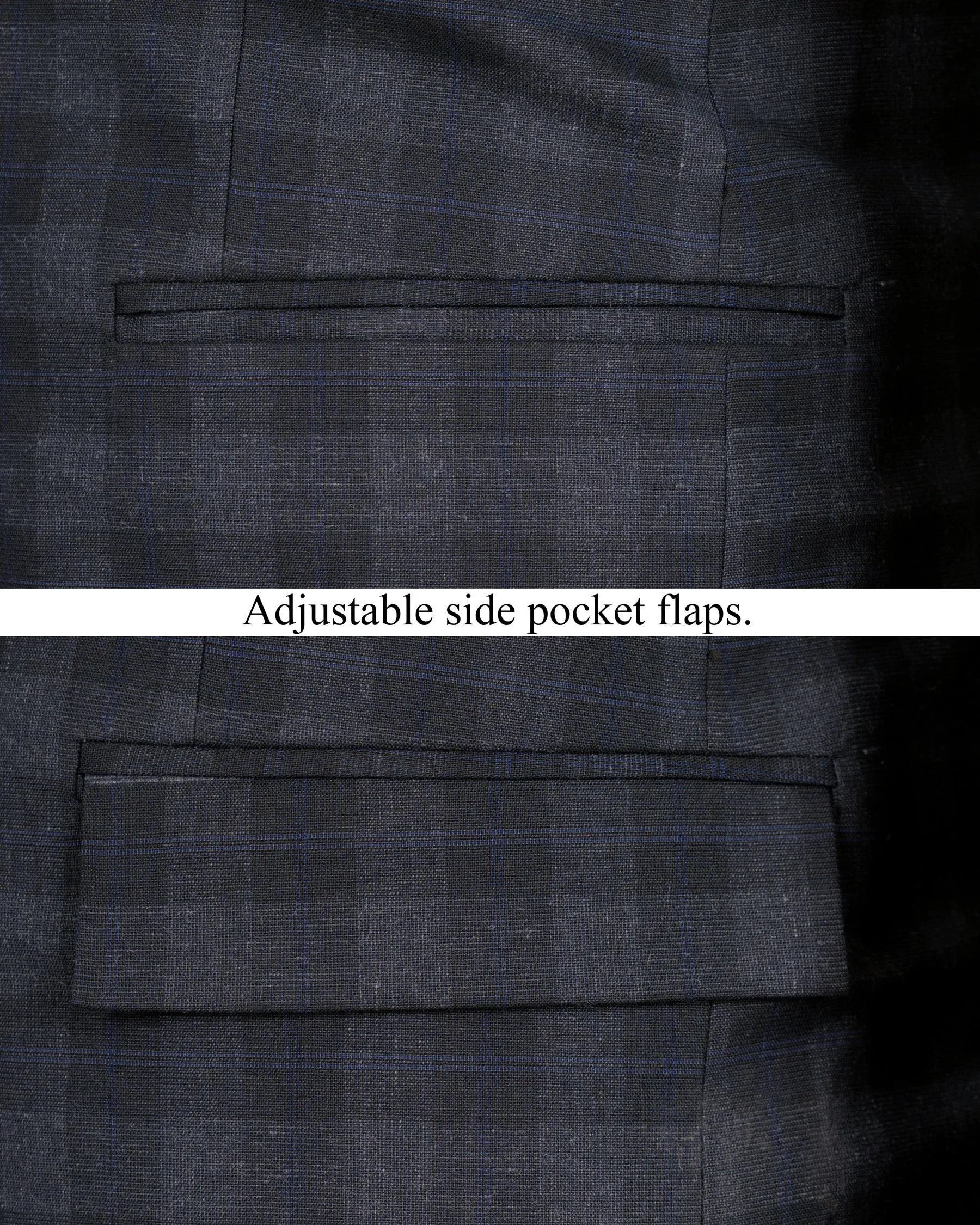 Bastille Grey Plaid Wool Rich Cross Placket Bandhgala Blazer