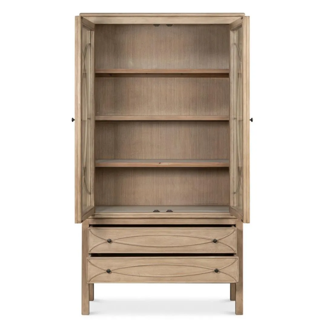 Beige 2-Door/Drawer Bookcase Cabinet