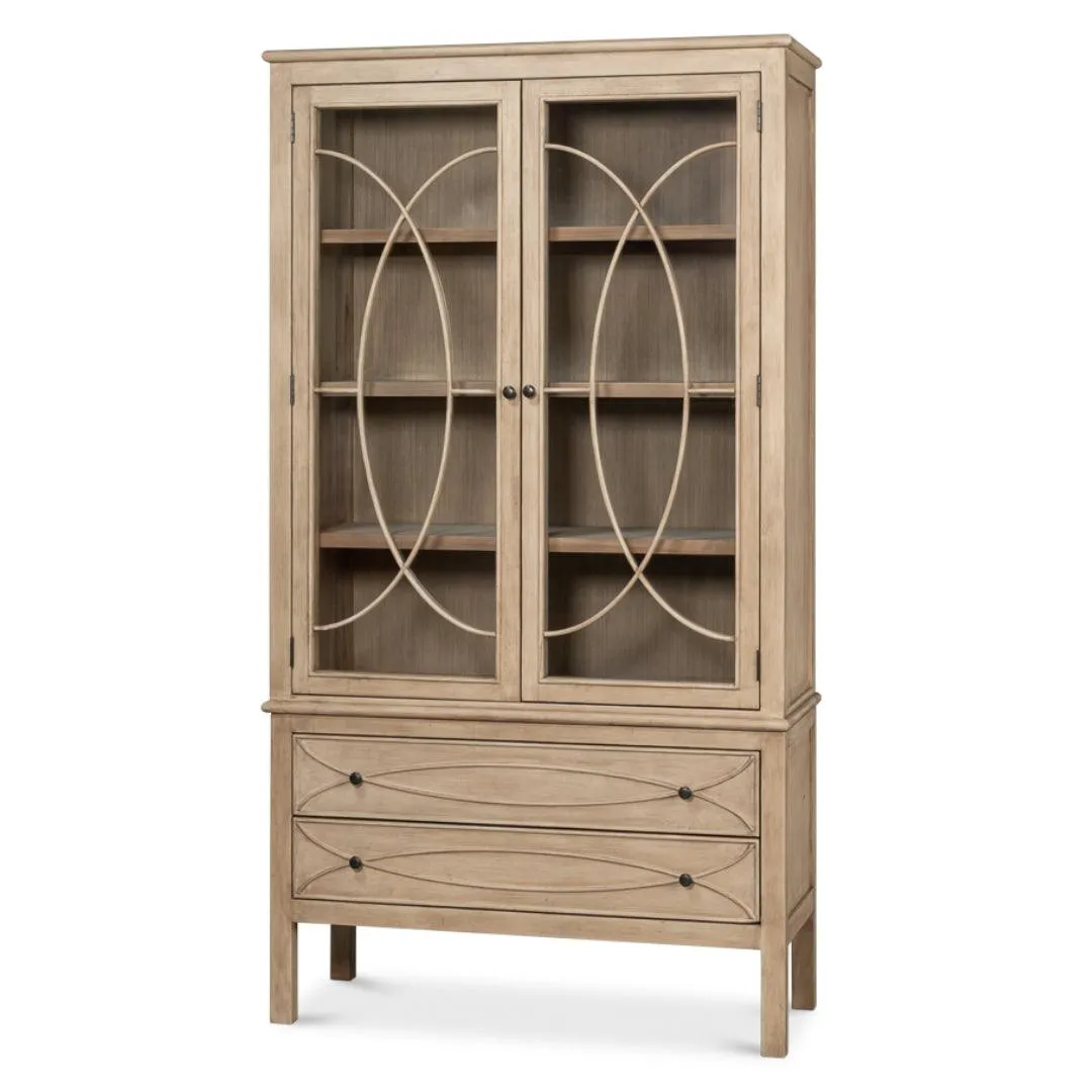 Beige 2-Door/Drawer Bookcase Cabinet