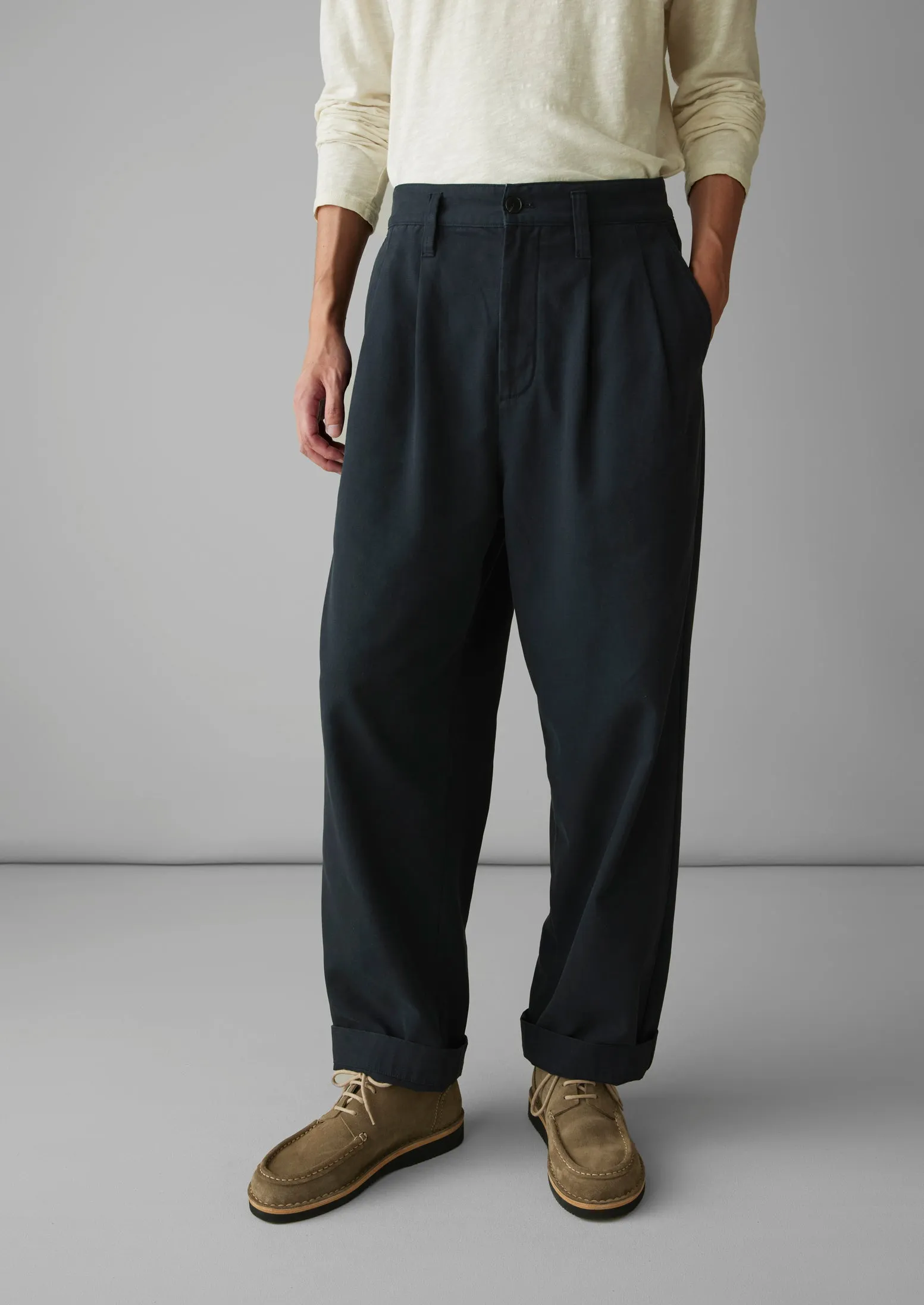 Bill Cotton Wide Leg Trousers | Dark Navy