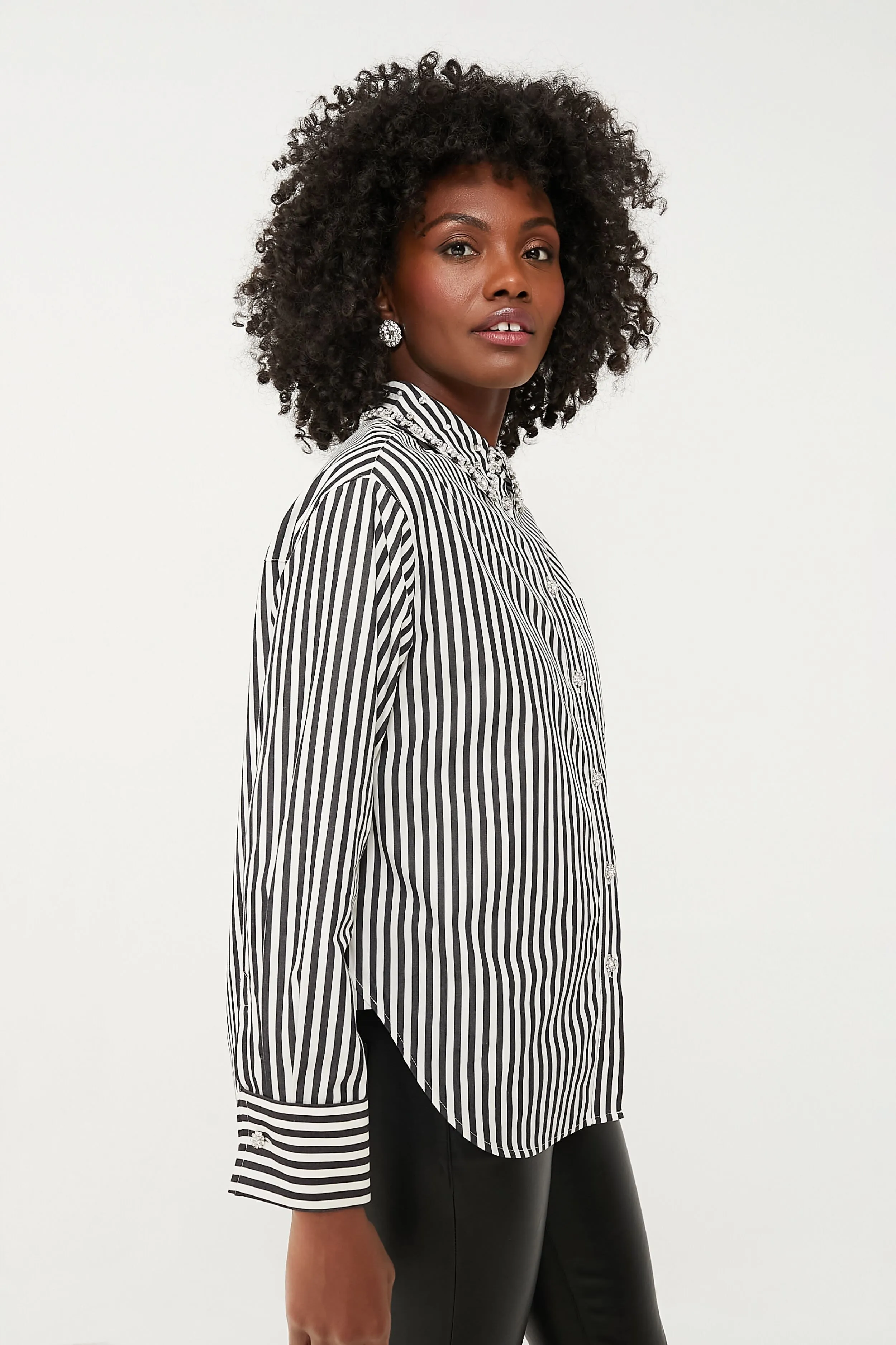 Black and French Cream Acrobat Stripe Embellished Shirt