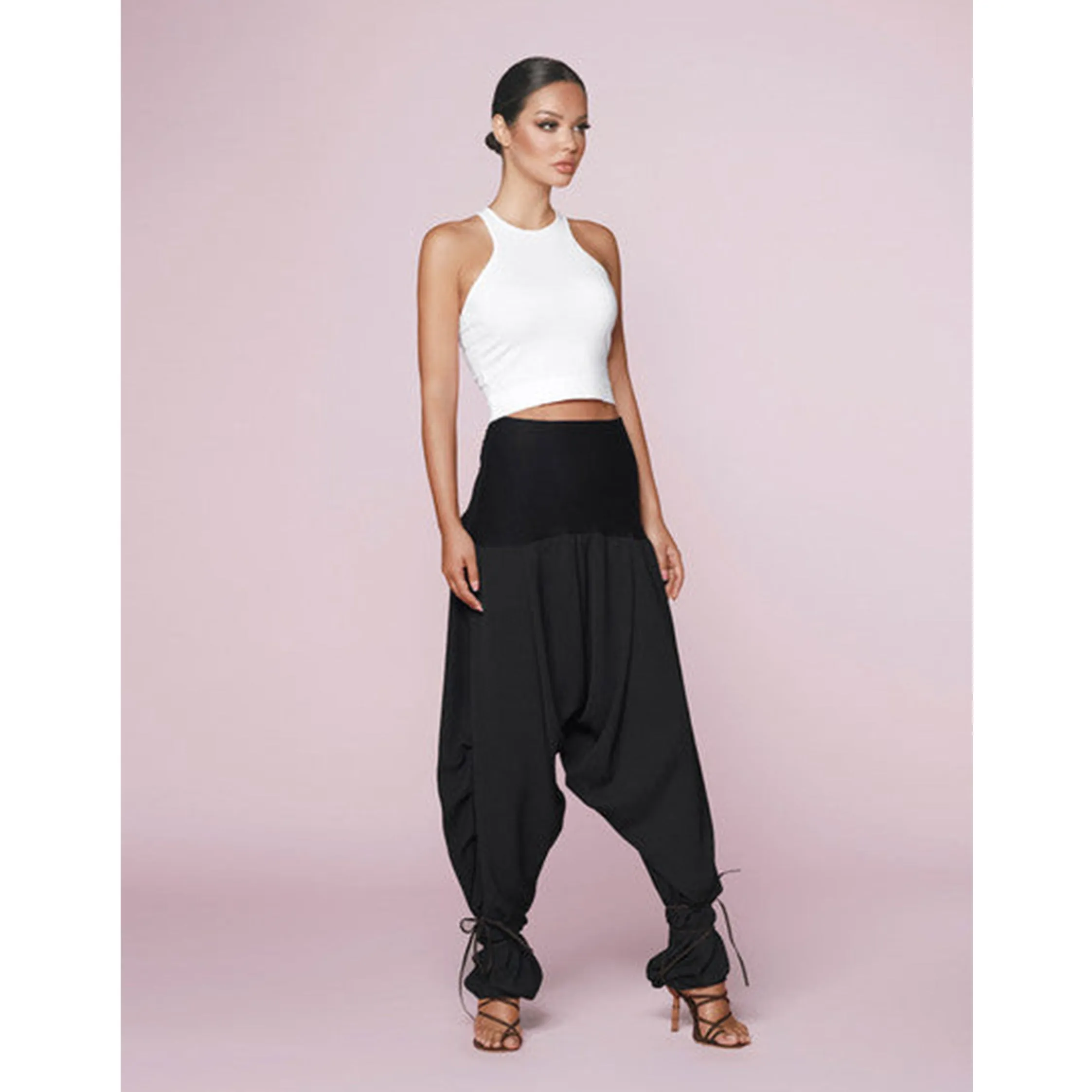 Black Crepe Side Draped Seam Pants