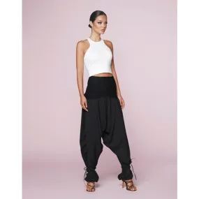 Black Crepe Side Draped Seam Pants