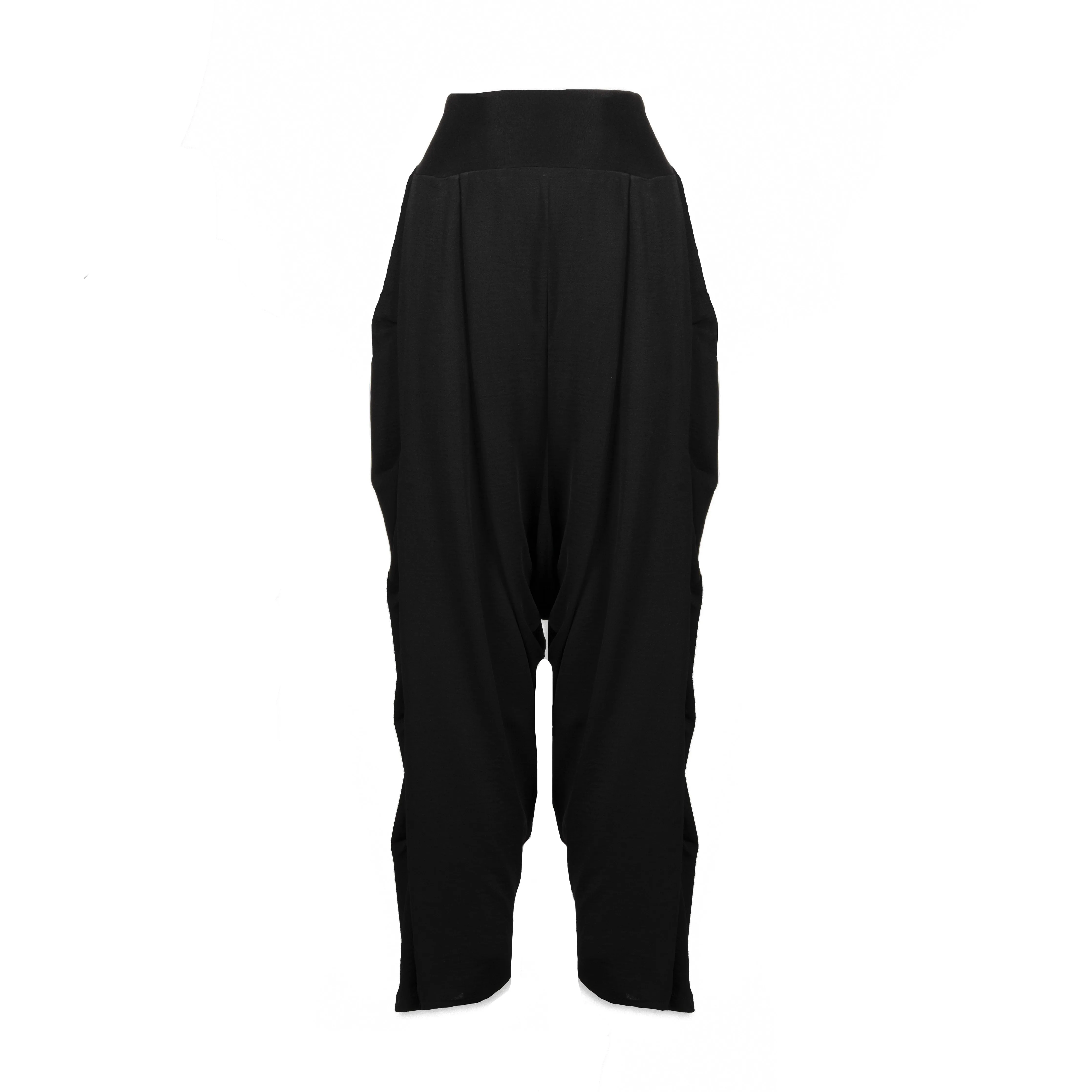 Black Crepe Side Draped Seam Pants