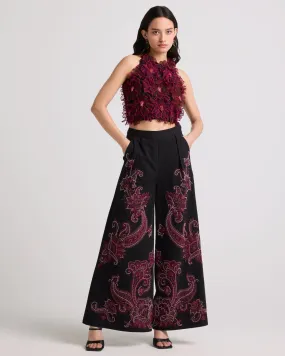 Black Daisy 3D Applique Top And Paisley Pants Set