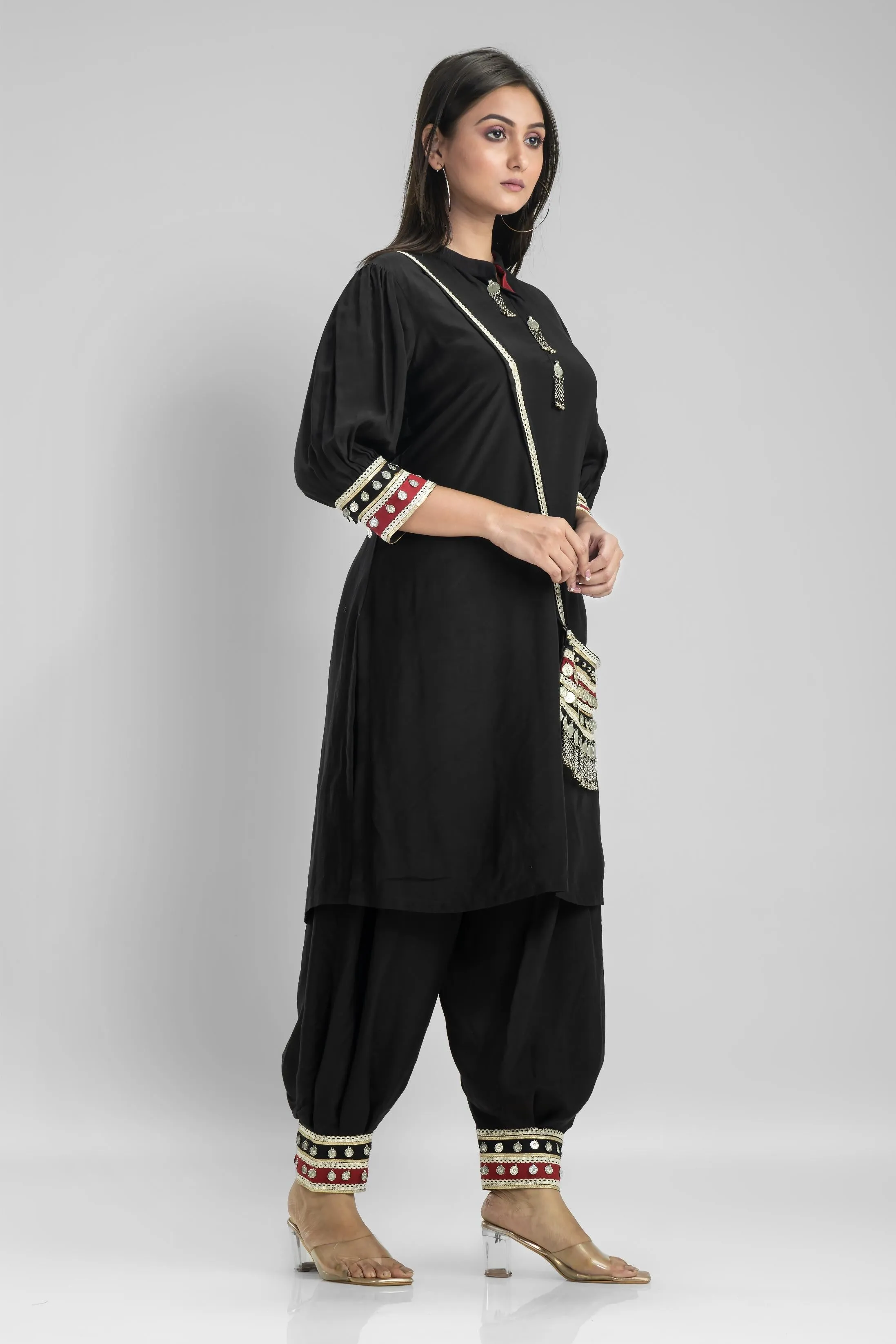 Black Embroidered Premium Silk Patiala Pants Set