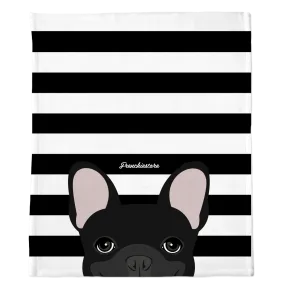 Black French Bulldog on Black Stripes | Frenchie Blanket