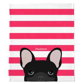 Black French Bulldog on Hot Pink Stripes | Frenchie Blanket