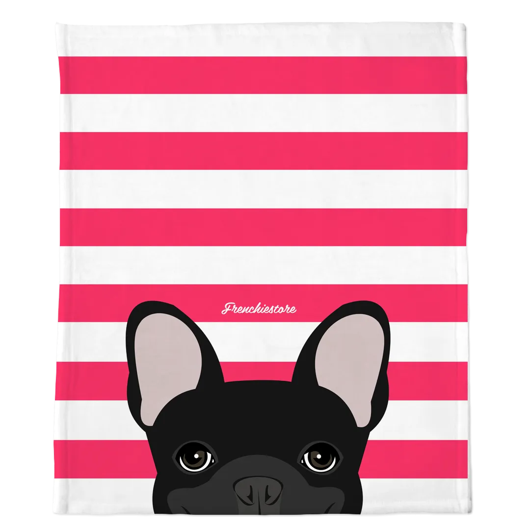 Black French Bulldog on Hot Pink Stripes | Frenchie Blanket