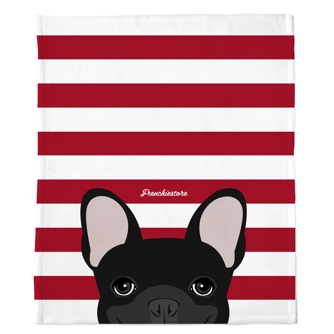 Black French Bulldog on Red Stripes | Frenchie Blanket