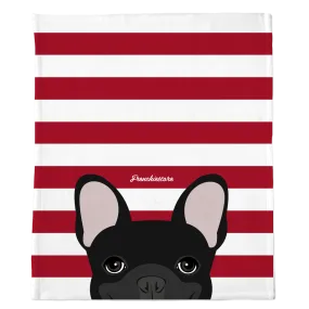 Black French Bulldog on Red Stripes | Frenchie Blanket