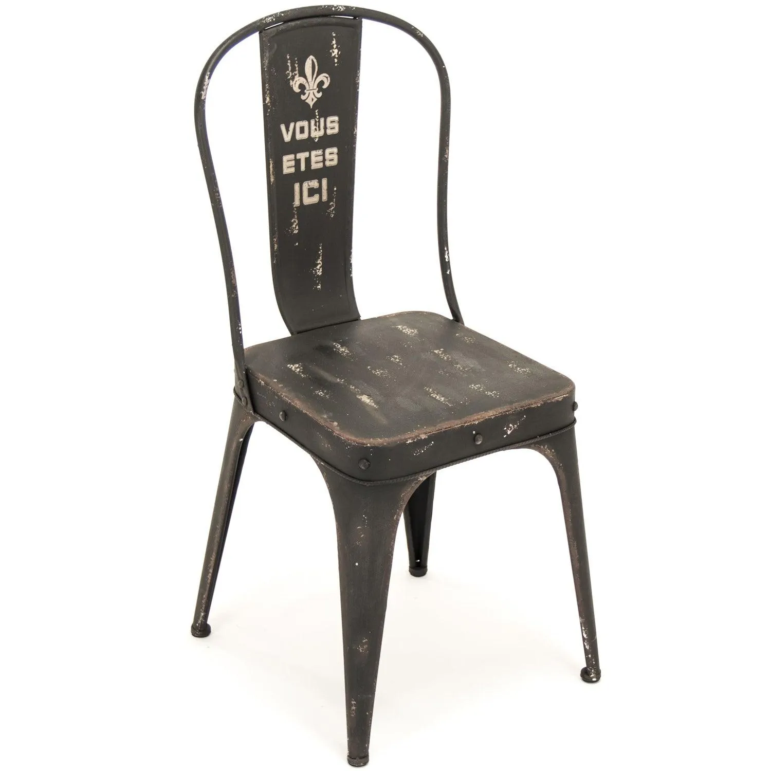 Black Metal French Words Chairs - Pair