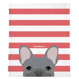 Blue French Bulldog on Coral Stripes | Frenchie Blanket