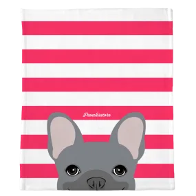 Blue French Bulldog on Hot Pink Stripes | Frenchie Blanket