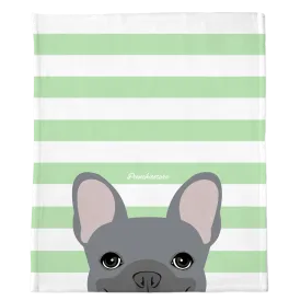 Blue French Bulldog on Mint Stripes | Frenchie Blanket