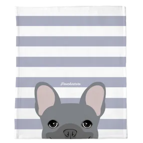 Blue French Bulldog on Silver Stripes | Frenchie Blanket