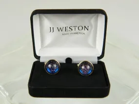 Boy's Cuff Links 26181 Gold with Blue Art Glass