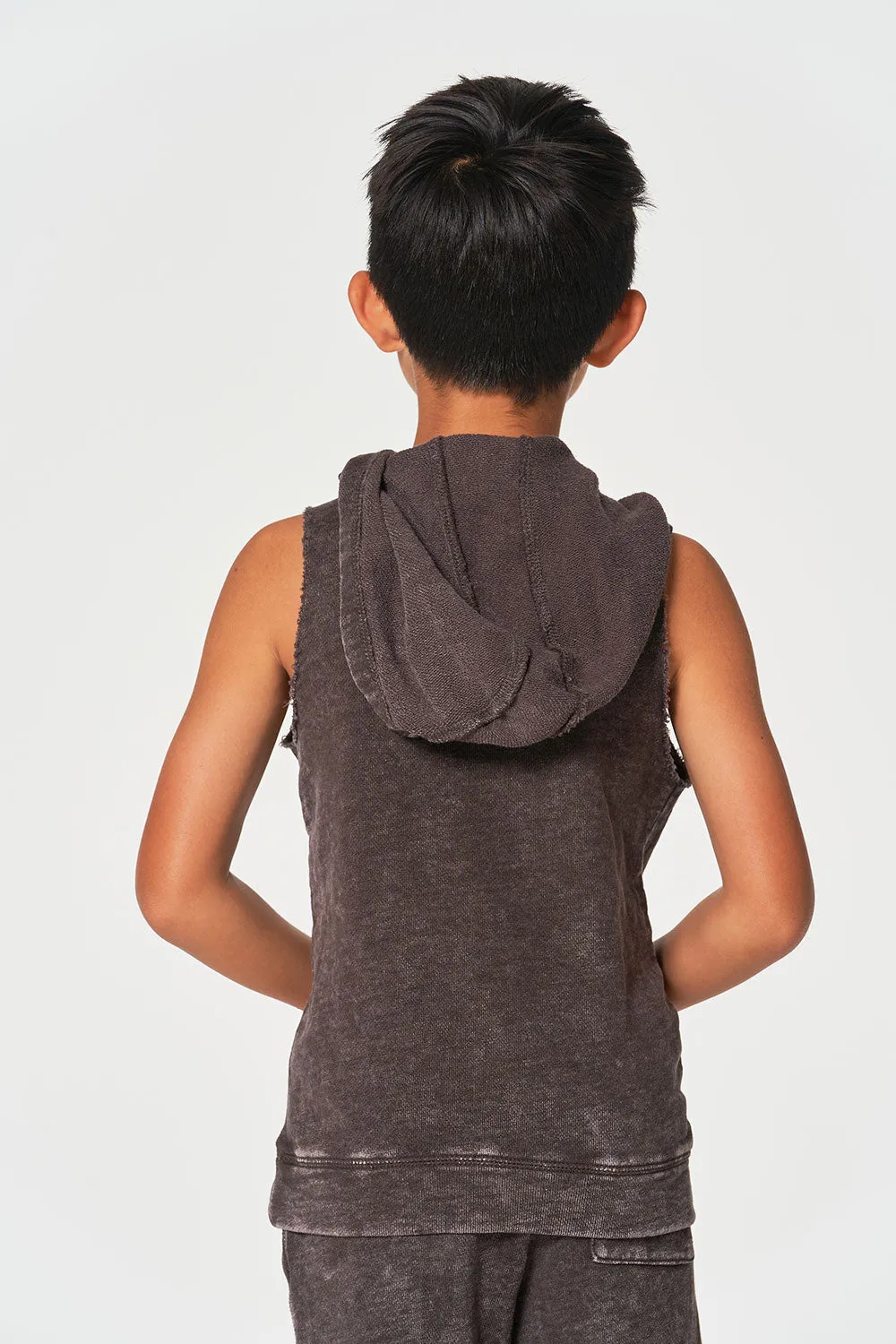 Boys Linen French Terry Sleeveless Muscle Pullover Hoodie