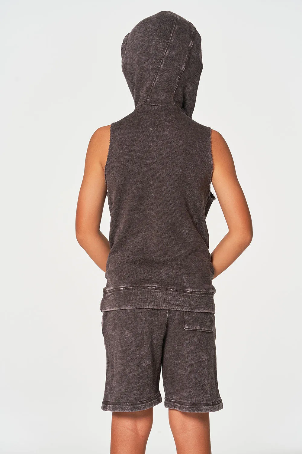 Boys Linen French Terry Sleeveless Muscle Pullover Hoodie