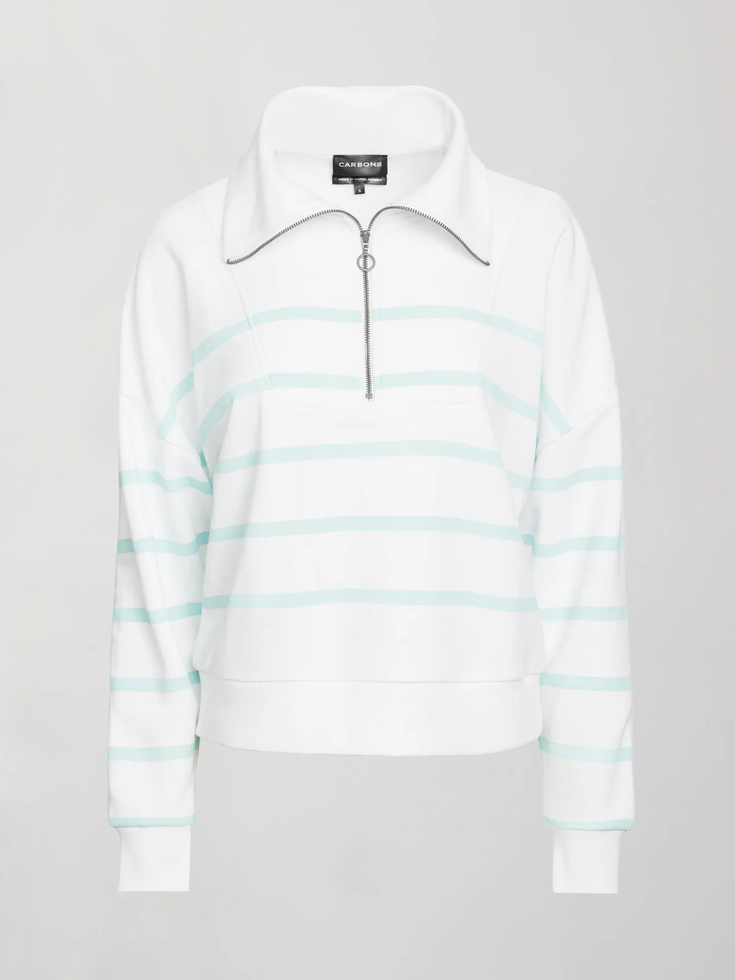 Breton Stripe French Terry 1/2 Zip - White/ Quiet Tide