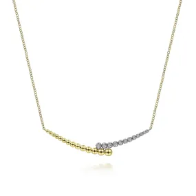 Bujukan Diamond Beaded Bar Necklace in White and Yellow Gold, 0.17 cttw