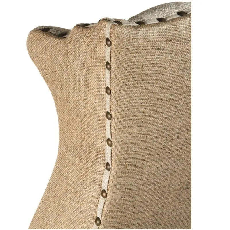 Burlap and Linen Tufted Wing Chair