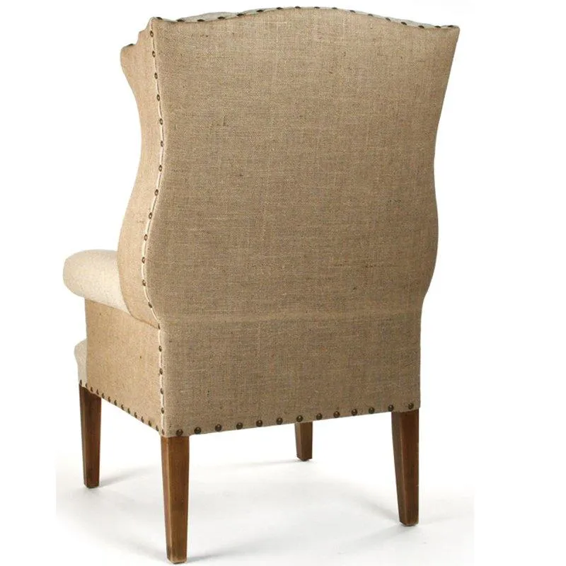 Burlap and Linen Tufted Wing Chair