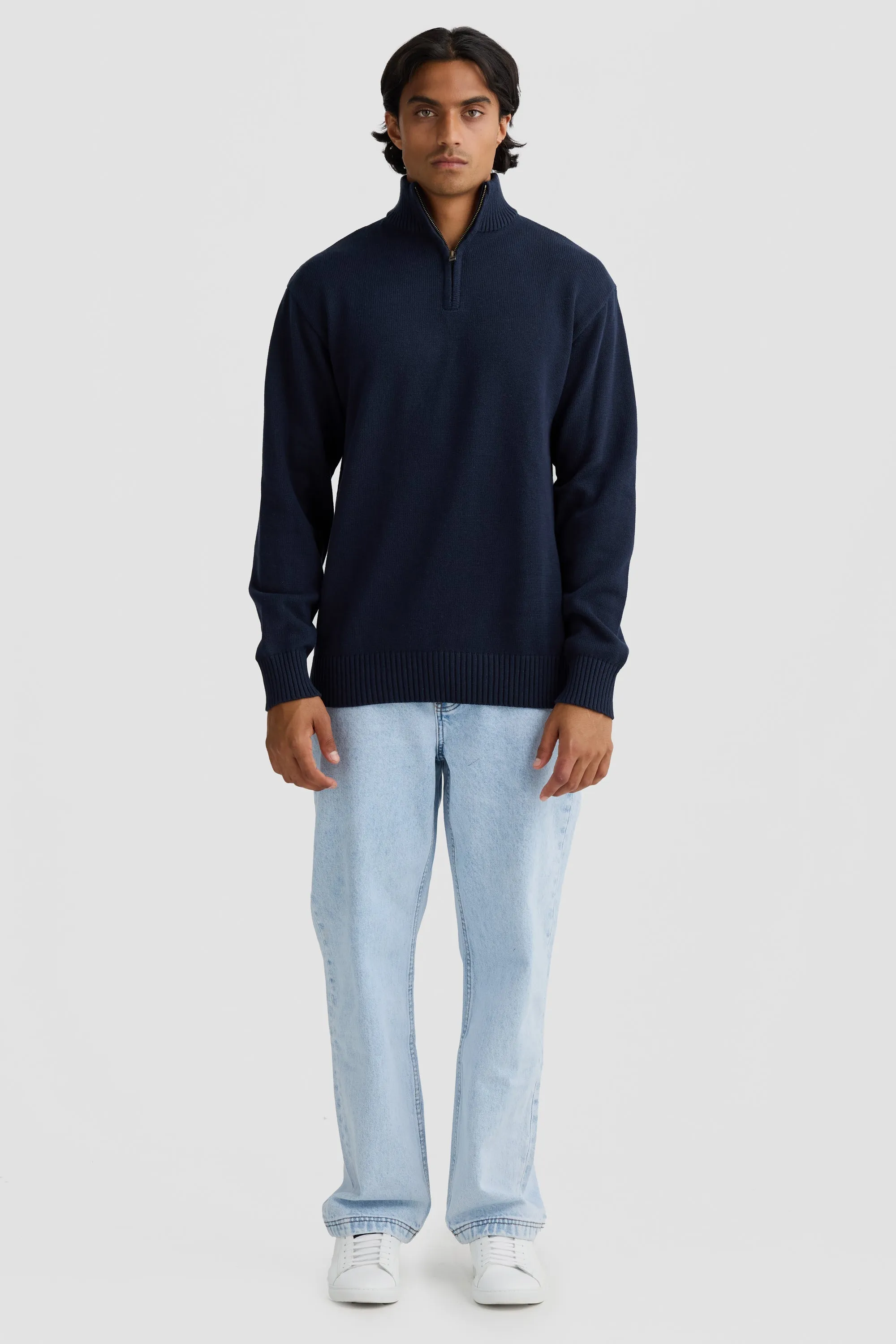 Campbell Knit Quarter Zip French Navy