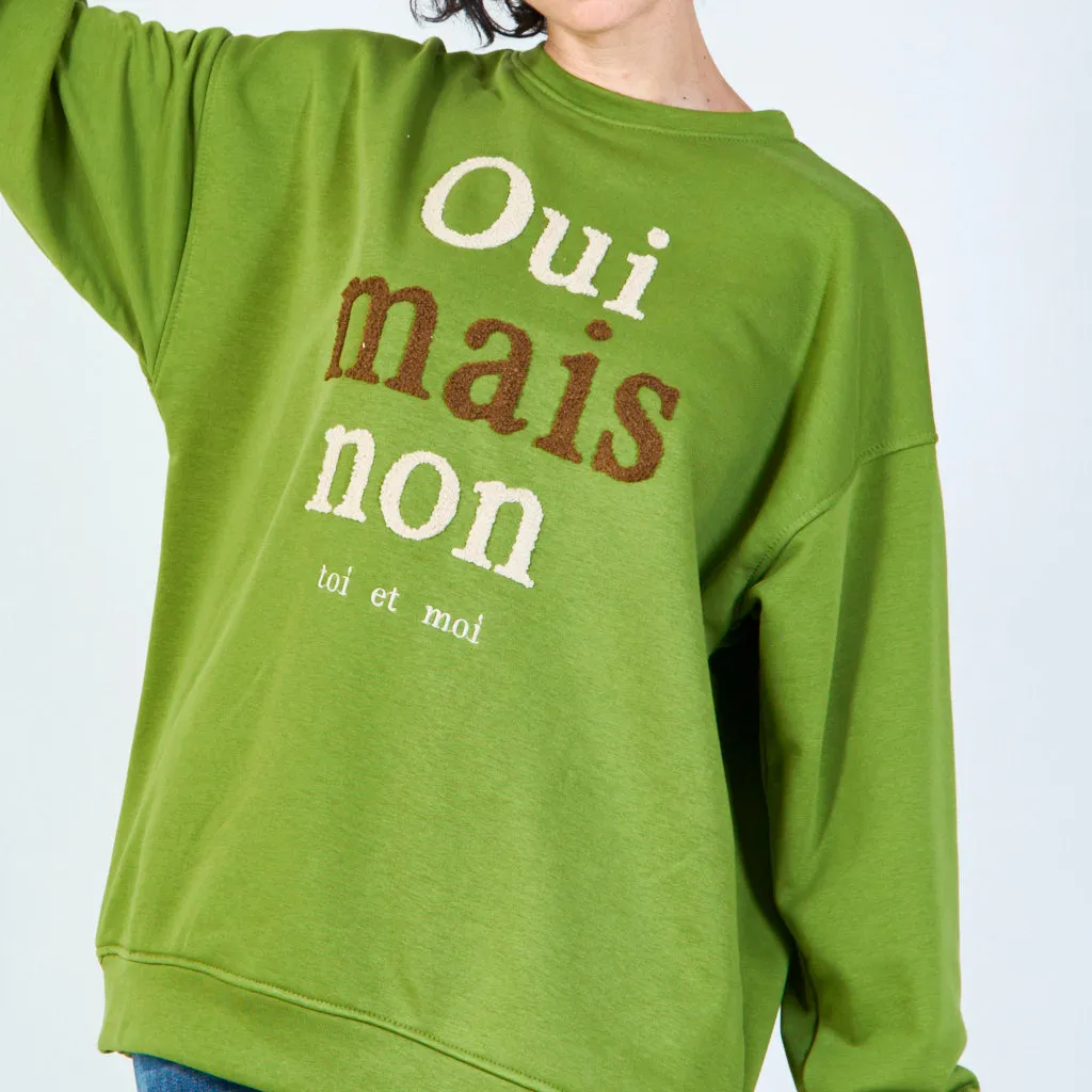 Chic French slogan hoodie "Oui mais non" wholesale