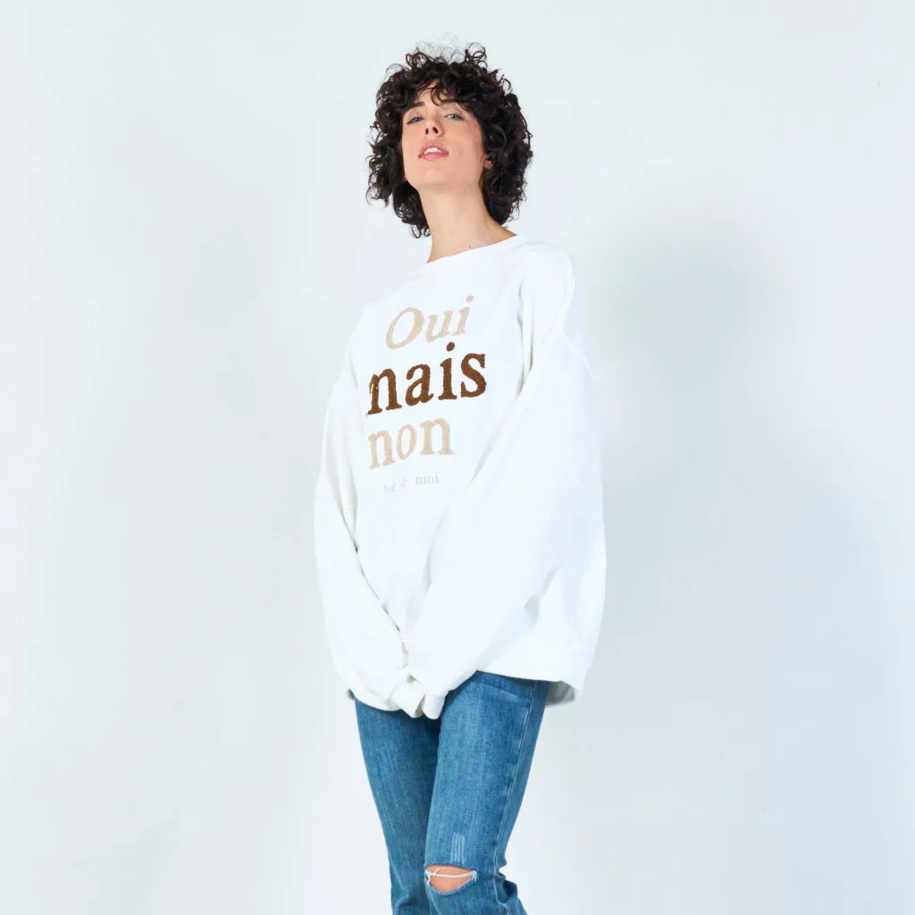 Chic French slogan hoodie "Oui mais non" wholesale