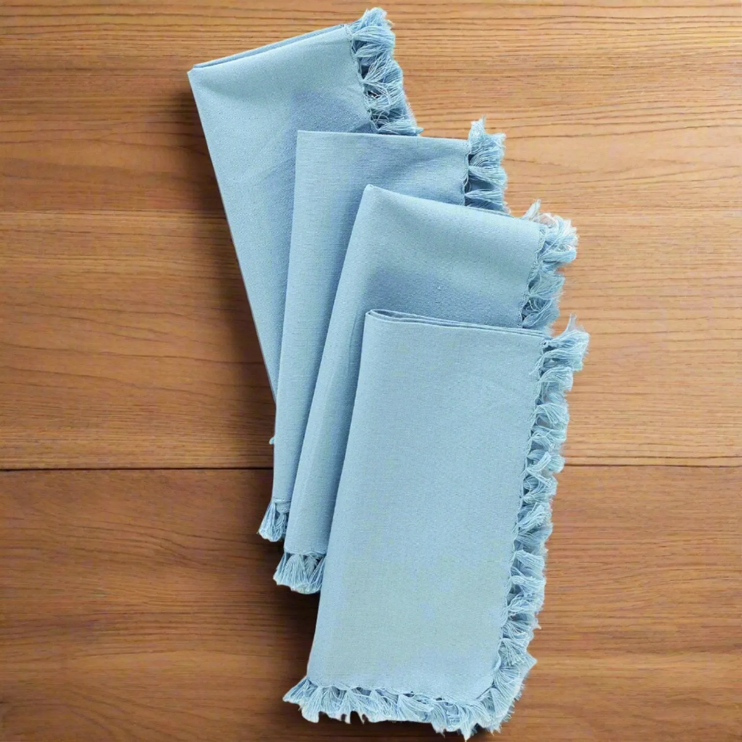 Cotton Fringed Napkins - Sky Blue - Set of 4